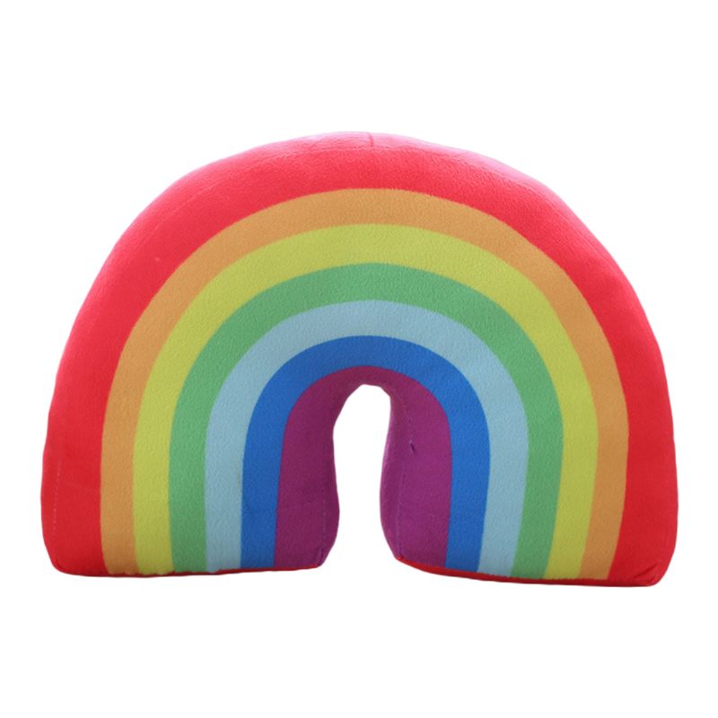 Almohada en forma de U de arcoíris para niños, cojín para el cuello, soporte para la cabeza, juguete de felpa para dormir, decoración de la habitación de los niños: R