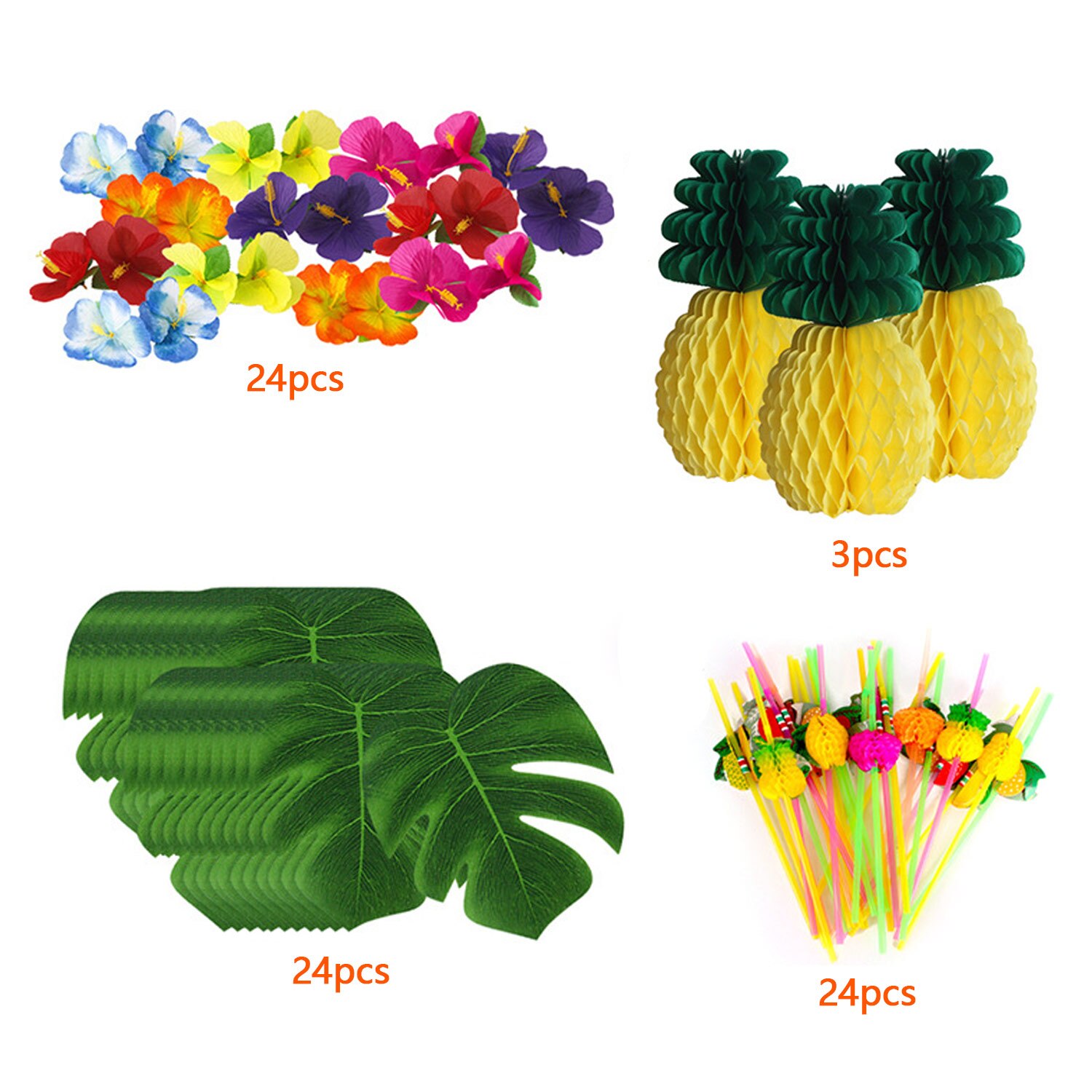 Lustige tropisch hawaiisch Party Dekoration Bausatz mit Seide Hibiskus Blumen Palme Blätter Ananas Mini Regenschirm Cupcake Deckel
