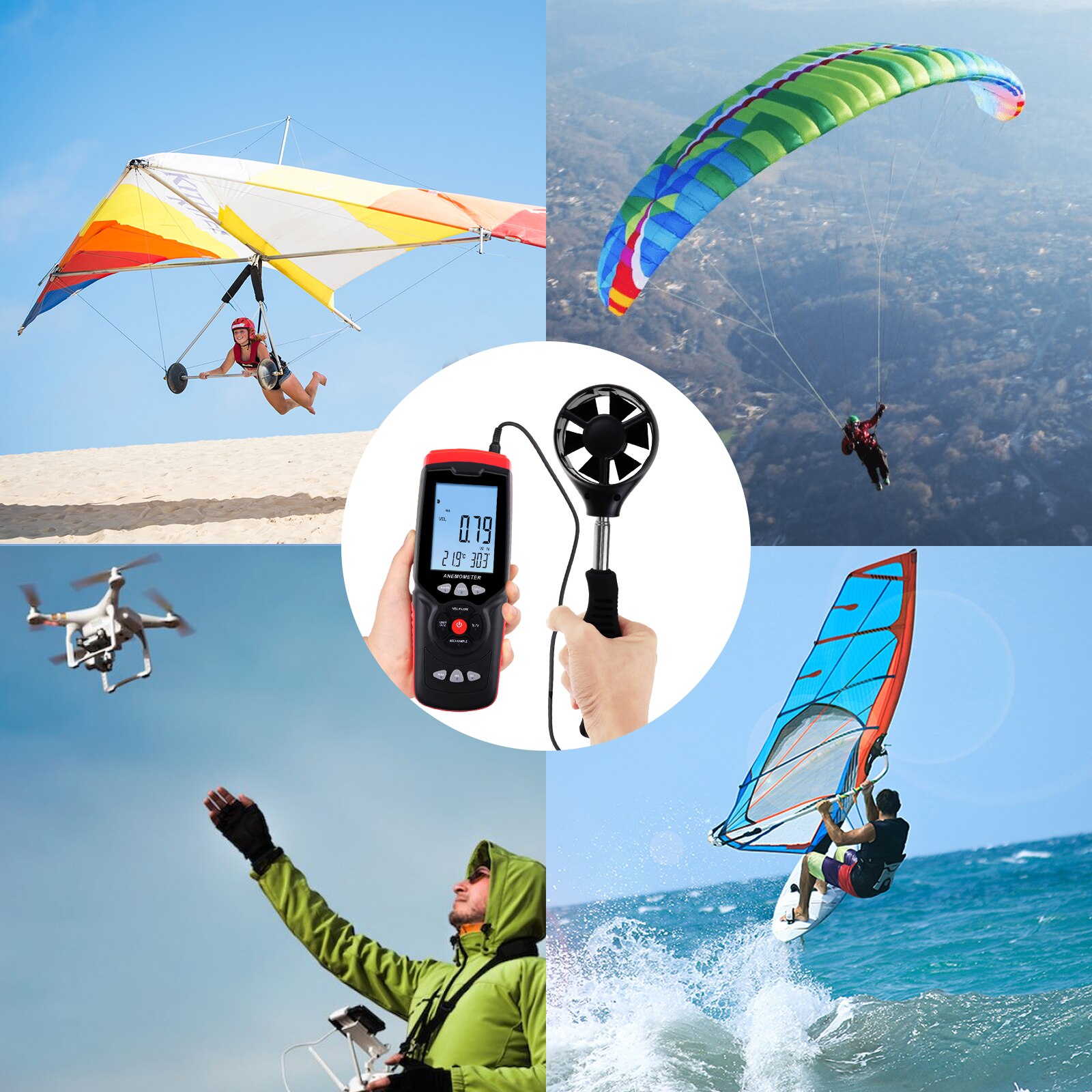 Anemometer Datalogger Sensor Wind Meter Digital Speedometer Air Flow Tester Speed Meter Data Hold &amp; Backlight w/ MAX / MIN / AVG