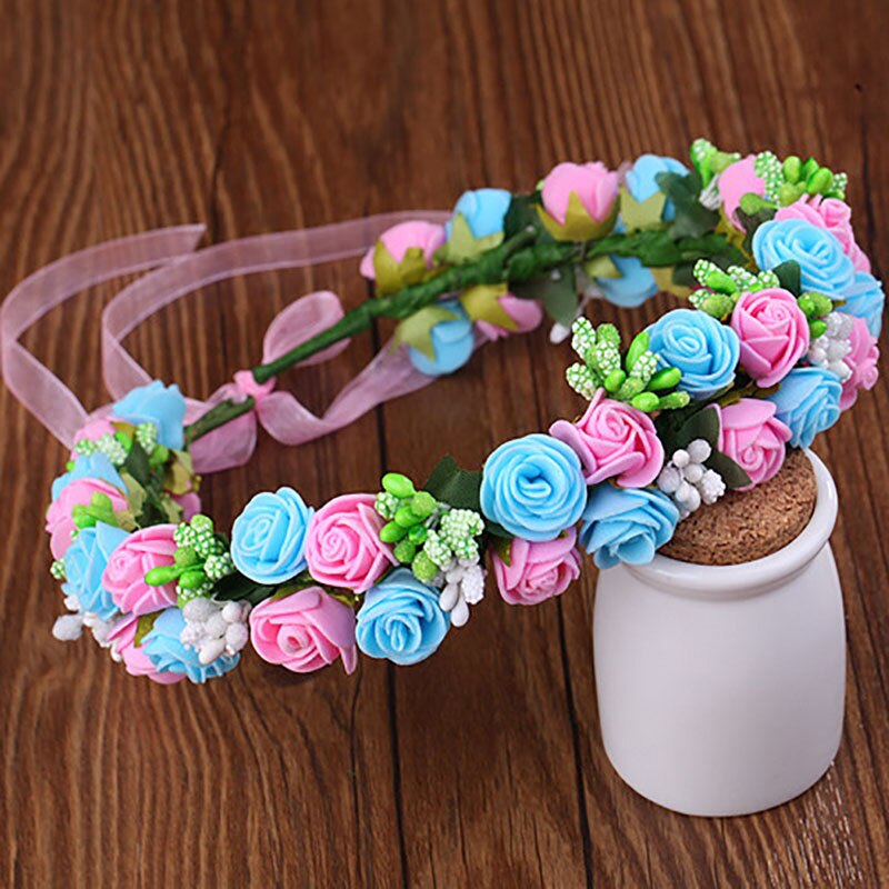 1 Uds. Corona de boda flores artificiales para el cabello accesorios de niñas nupciales coronas de flores decorativas: blue pink