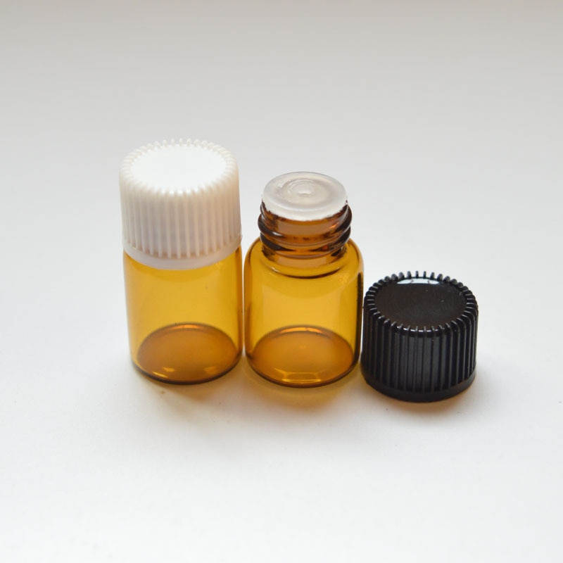 100 Stuks 1 Ml Amber Glazen Fles Voor Hervulbare Essentiële Oliën Parfum Vloeibare Kleine Fles Deodorant Containers
