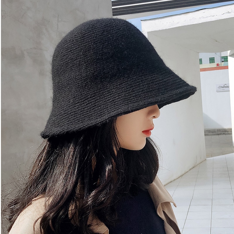 MAXSITI U sombrero de lana de colores sólidos, sombrero con forma de cubo para mujer, sombrero de pescador para otoño e invierno, gorro de lana tejido Vintage, gorro de lavabo, sombrero de pescador