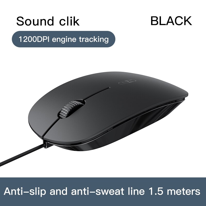 Ratón con cable USB para oficina y hogar, Mouse silencioso Simple ultrafino para ordenador de escritorio, portátil, para juegos y deporte electrónico: sound clik black