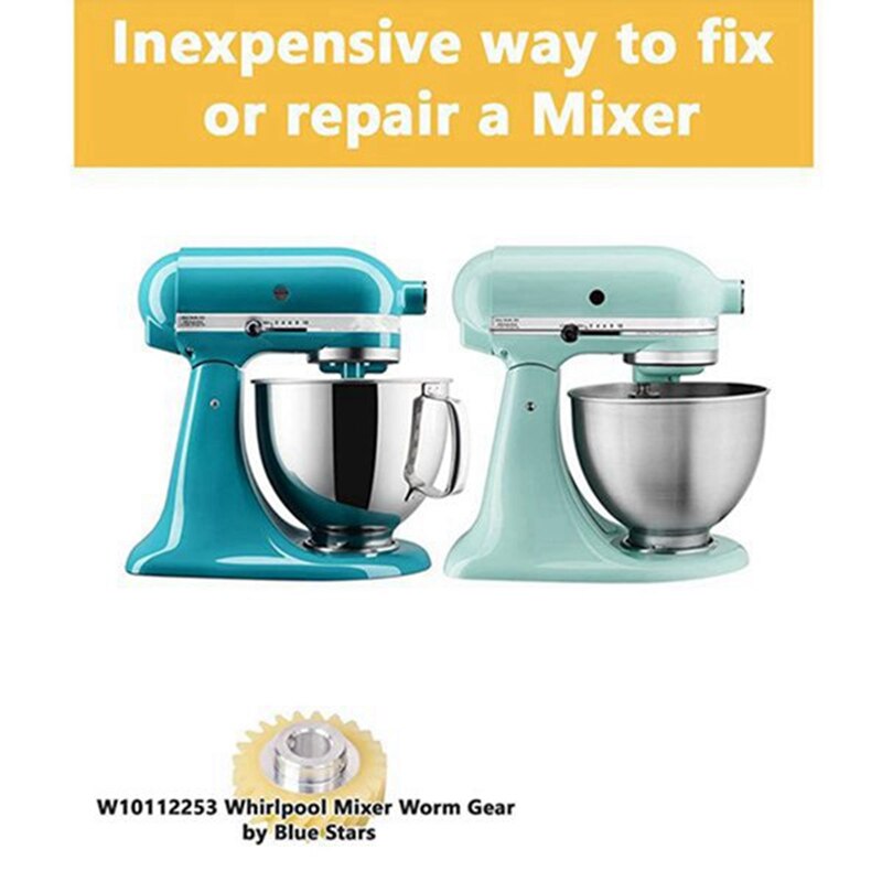 W10112253 9706416 Motor Brush W10380496 4162897 Mixer Worm Drive Gear for Kitchenaid Stand & 2 Pair of Motor Brushes