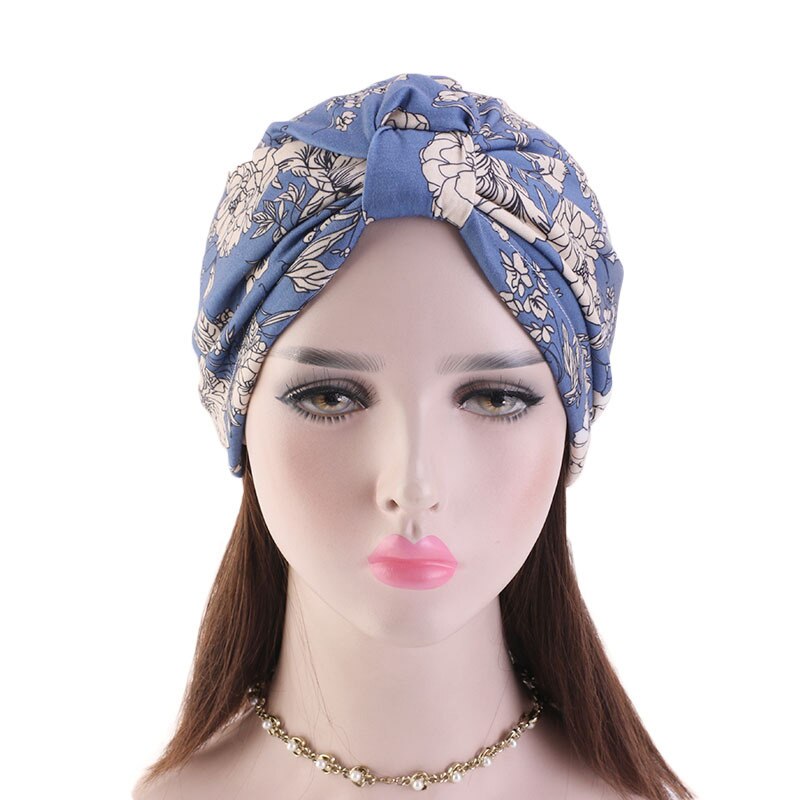Elastische katoenen tulband hoed bloemenprint dames warme hoofddoek muts binnen hijabs muts moslim hijab vrouwelijke wikkel hoofd