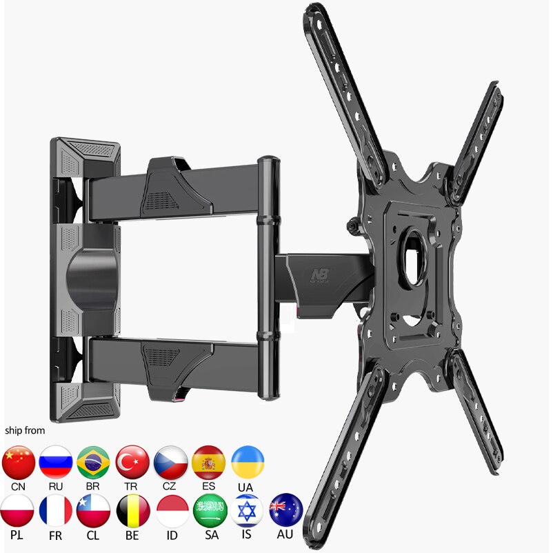 NB DF400 P4 32"-55" retractable 3 arm swing full motion 70kg tv wall mount articulating bracket with adaptor 400x400 hide cable