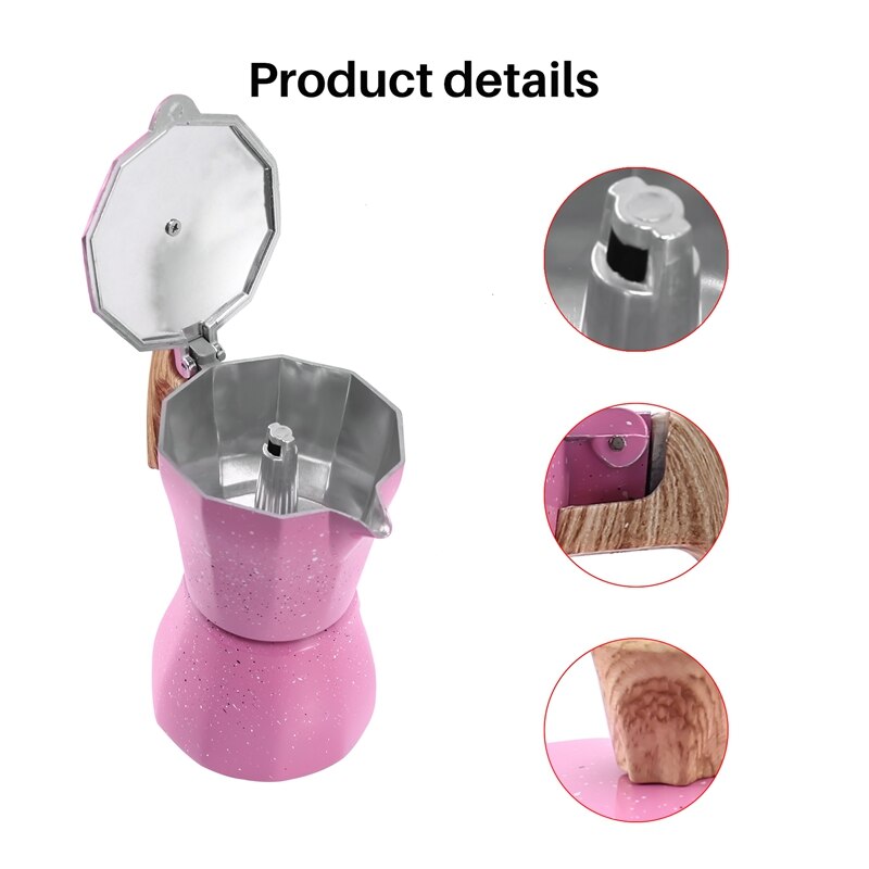 Latte mokka kaffetrakter italiensk moka espresso cafeteira perkolator gryte stovetop kaffetrakter 300ml rosa