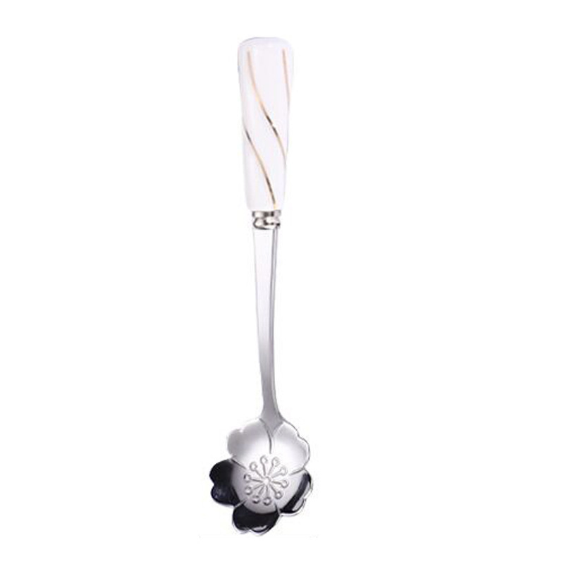 Mini Stainless Steel Dessert Spoon Ceramic handle flower Spoon Teaspoon Gold Coffee Cake Fruit Milk Spoon Kitchen Tableware: D-sakura