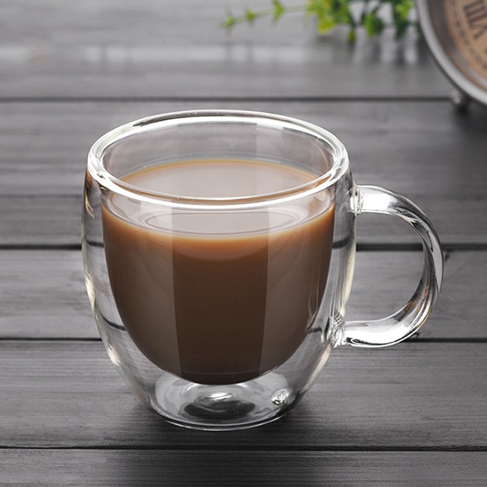 200ml dubbelwandige glazen koffie- en theekopjes, hittebestendig dubbellaags glas + handvat