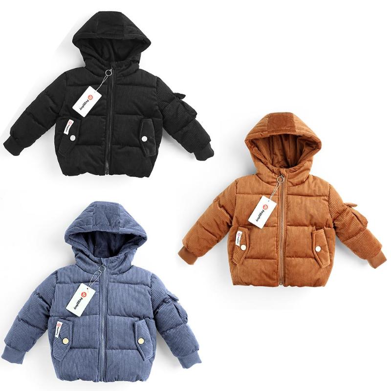 Winter Kinderen Warm Hooded Katoenen Jas Lange Mouw Glimlach Brieven Massaal Casual Down Bovenkleding Kinderkleding Kerstcadeaus