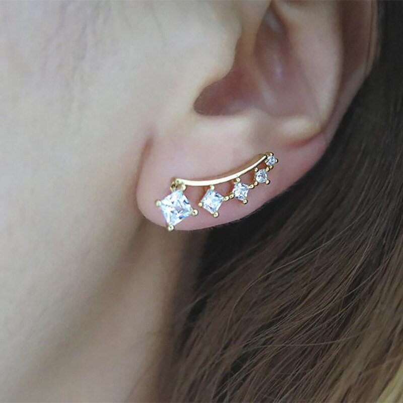 Pendientes de tuerca con forma de estrella para mujer, aretes de Zirconia blanca brillante, exquisita perla geométrica cuadrada de estrella, joyería de