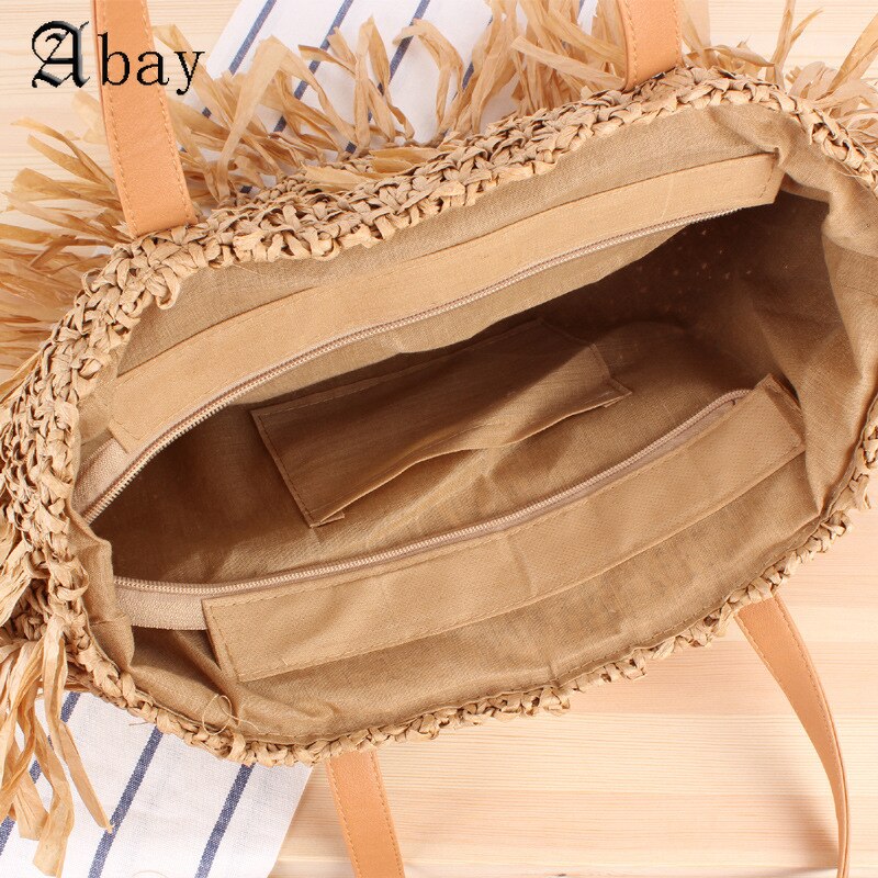 National Tassel Straw Shoulder Bags Knit Shell Harajuku Solid Handbags Beach Bag for Seaside Forever Young