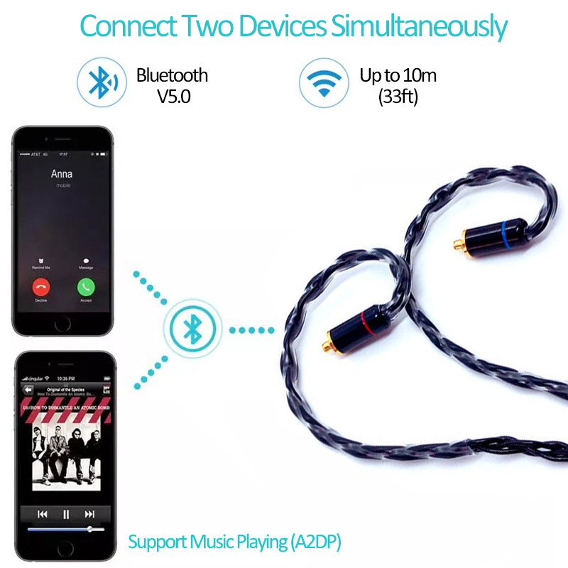Cable de actualización Bluetooth inalámbrico QCC5125 LDAC/aptX adaptable/aptx-hd para Monitor de DJ HIFI, auriculares MMCX/2PIN/IE80/QDC/A2DC/IE40PRO