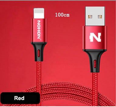 Original nohon 8pin cabo usb para iphone 7plus 6s mais 5 5S 5c ios 10 9 8 ipad ipod cabo de carregamento rápido sincronização dados fio: Red - 100CM