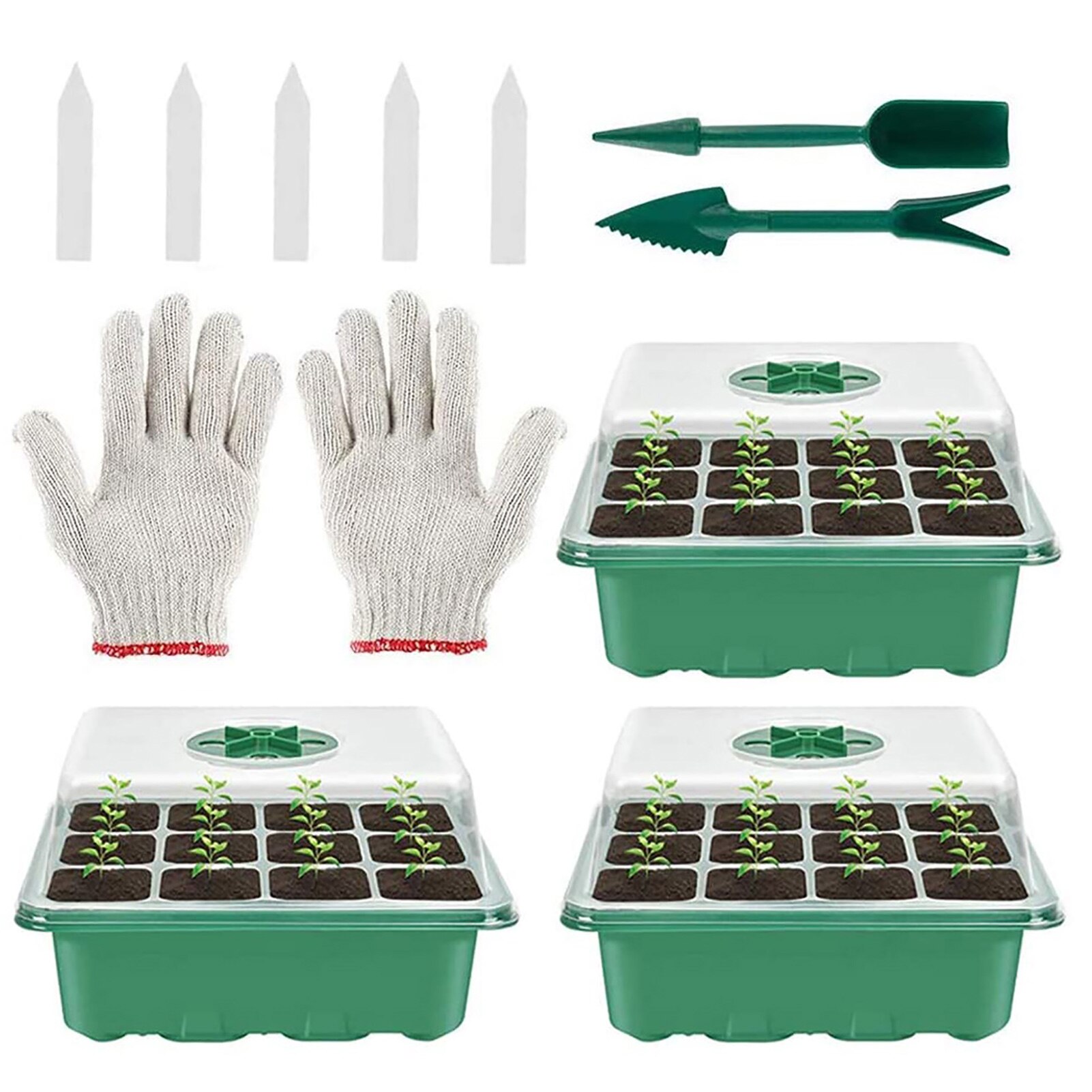 Seed Starter Kit Plant Propagator Tray Set Germination Grow Kit Nursery Pots 12 Cells Seedling Trays Planting Tool Garden Decor