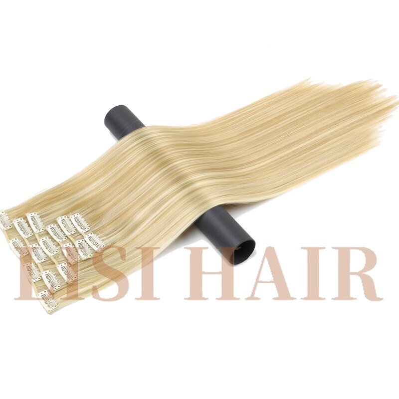 LISI HAIR 55cm Long 16 Clip in Hair Extension Straight Hairpiece Synthetic Hair For Women 140g High Temperature Fiber: 24H613