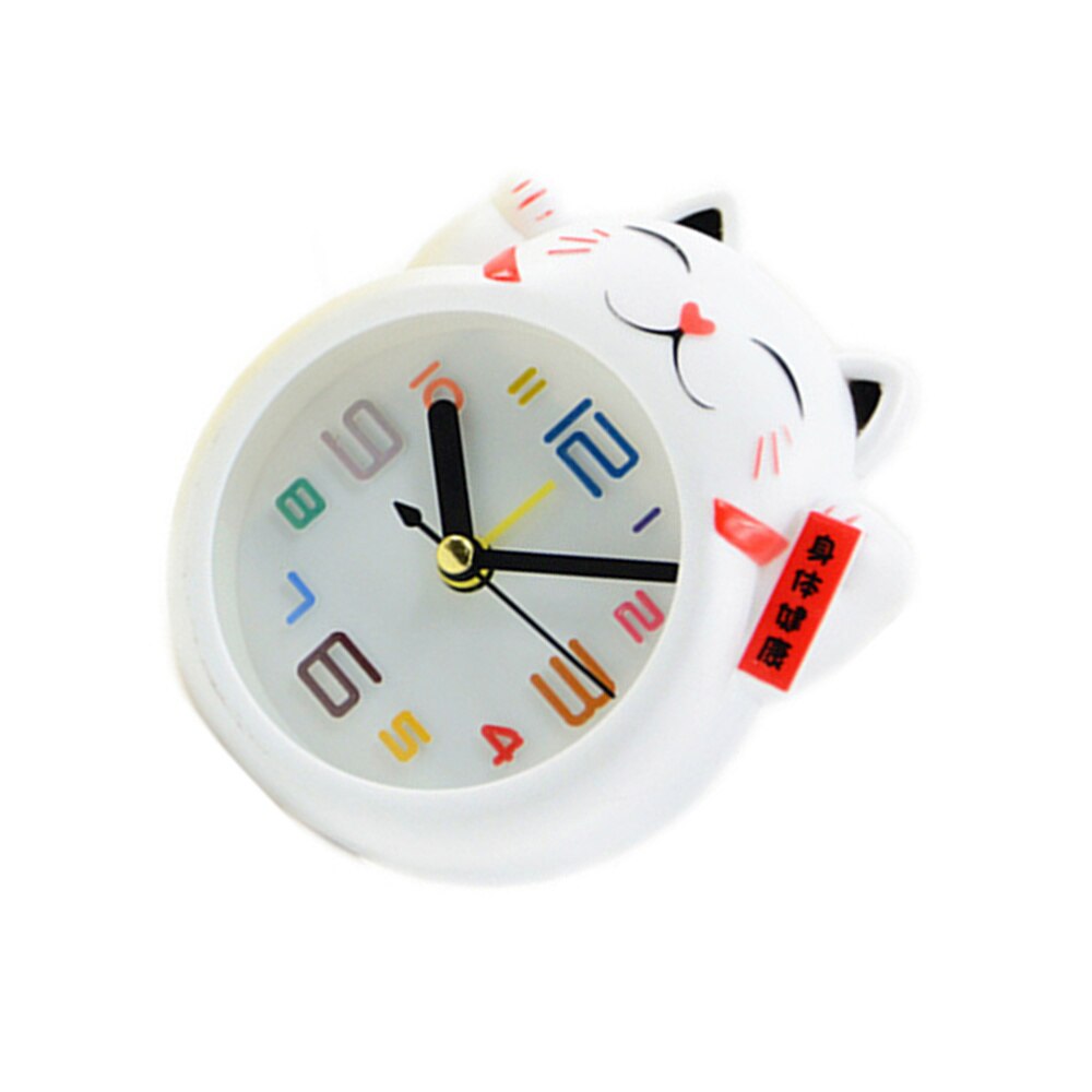 1pc Lucky Cat Alarm Clock Desk Clock Cute Cartoon Cat Shape Alarm (White without Battery Random Font Style)