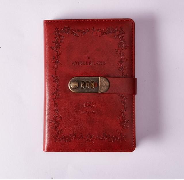 A5 Korea Retro Notebook Password Book with Lock School Office Supplies Stationery Personal Diary Journal Cover planner: 2 Red