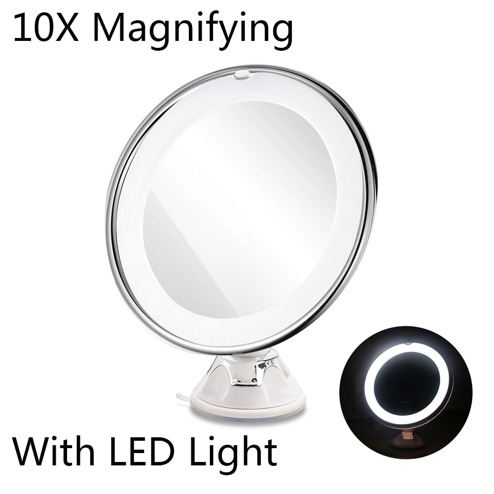 1Pcs 8 Inch 10X Duurzaam Zuignap Led Vergrootglas Utility Cosmetische Spiegel Voor Douche Maken Up Vrouwen