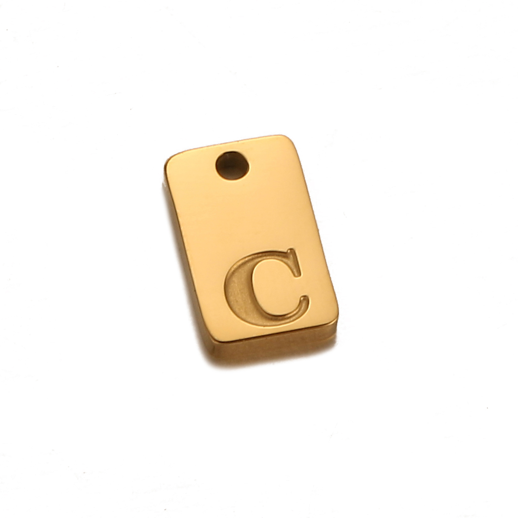 Breloques initiales de l'alphabet carré en acier inoxydable, lettre anglaise gravée, colliers de la présidence bricolage, fabrication de bijoux esthétiques, 5 pièces par lot: Couleur or jaune pâle