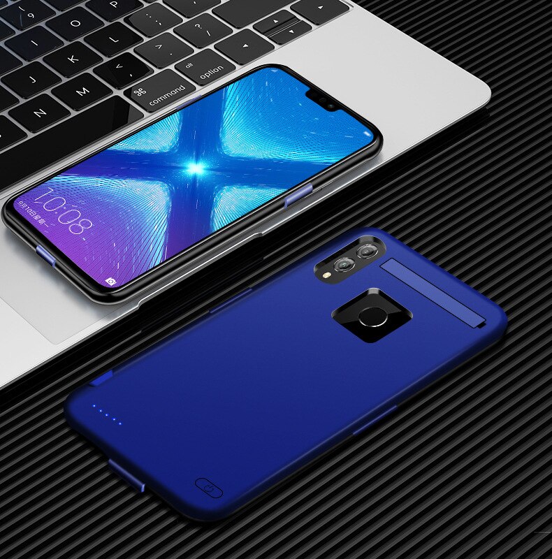 Pour Huawei Y9 Honor 8X chargeur de batterie boîtier externe en Silicone antichoc étui de batterie pour Huawei Y7 Pro étui de batterie d'alimentation: Bleu