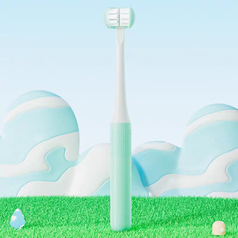 Silicone Brush Head C-Shaped 3-Sides Children's Toothbrush 3D Premium Soft Bristle Toothbrush Tongue Brush Tongue Scraper: green