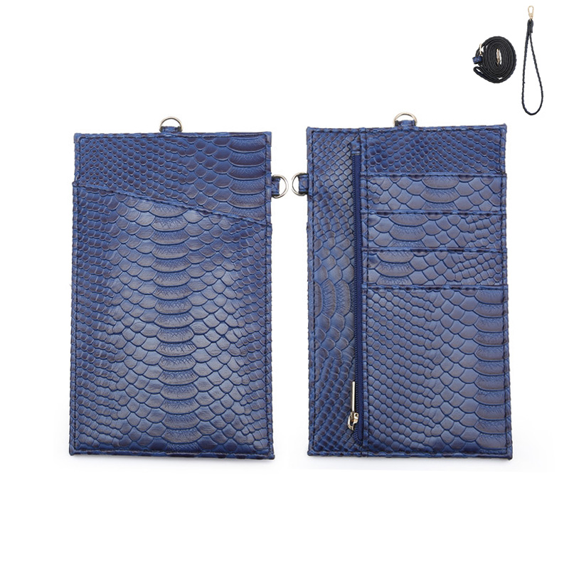 Mode Ins Business Credit Slanke Vrouwen Mannen Kaarthouder Telefoon Purse Holder Pouch Met Rits En Side Autosleutel Haak: 0901S-Blue