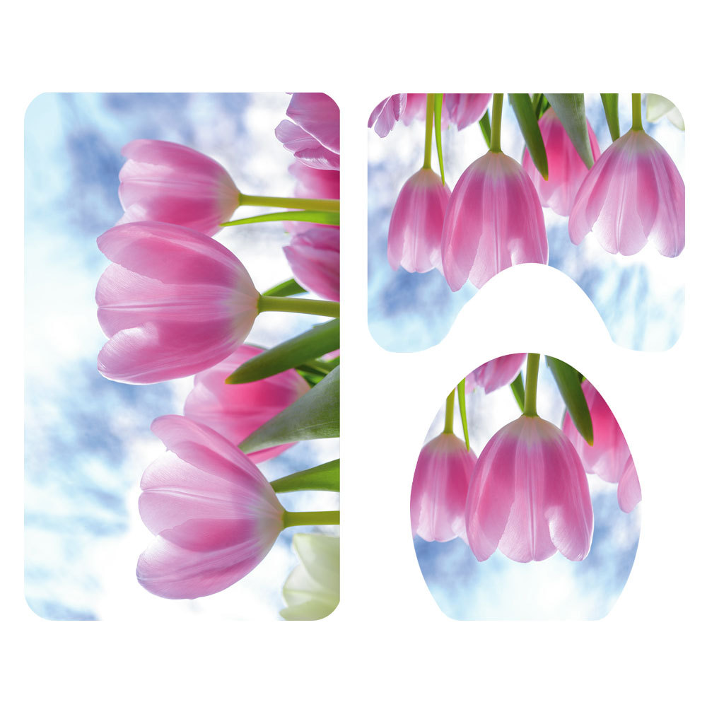 Bloem Patroon Afdrukken Badkamer Waterdicht Douchegordijn Set Voetstuk Tapijt Deksel Tapijt Wc Cover Set Bad Gordijn Mat Set