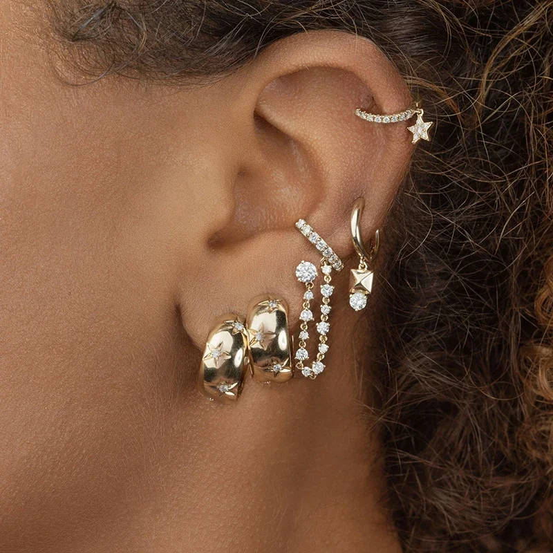 TIANDE-pendientes de aro grandes de Color dorado para mujer, aretes con Piercing circular y estrella de circón fino, accesorios de joyería para