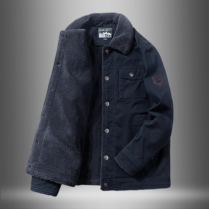 NANCY telo-Chaqueta térmica de lana para hombre, tejido cálido de algodón para acampar y hacer senderismo, a la , para exteriores, a prueba de viento, Invierno: Navy Blue / 4XL