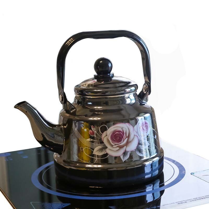 1.7L Retro Zwarte Dikke Draagbare Emaille Pot Thuis Waterkoker Gasfornuis Brand Fornuis Universele Koffie Melk Chinese Geneeskunde Pot Ketel