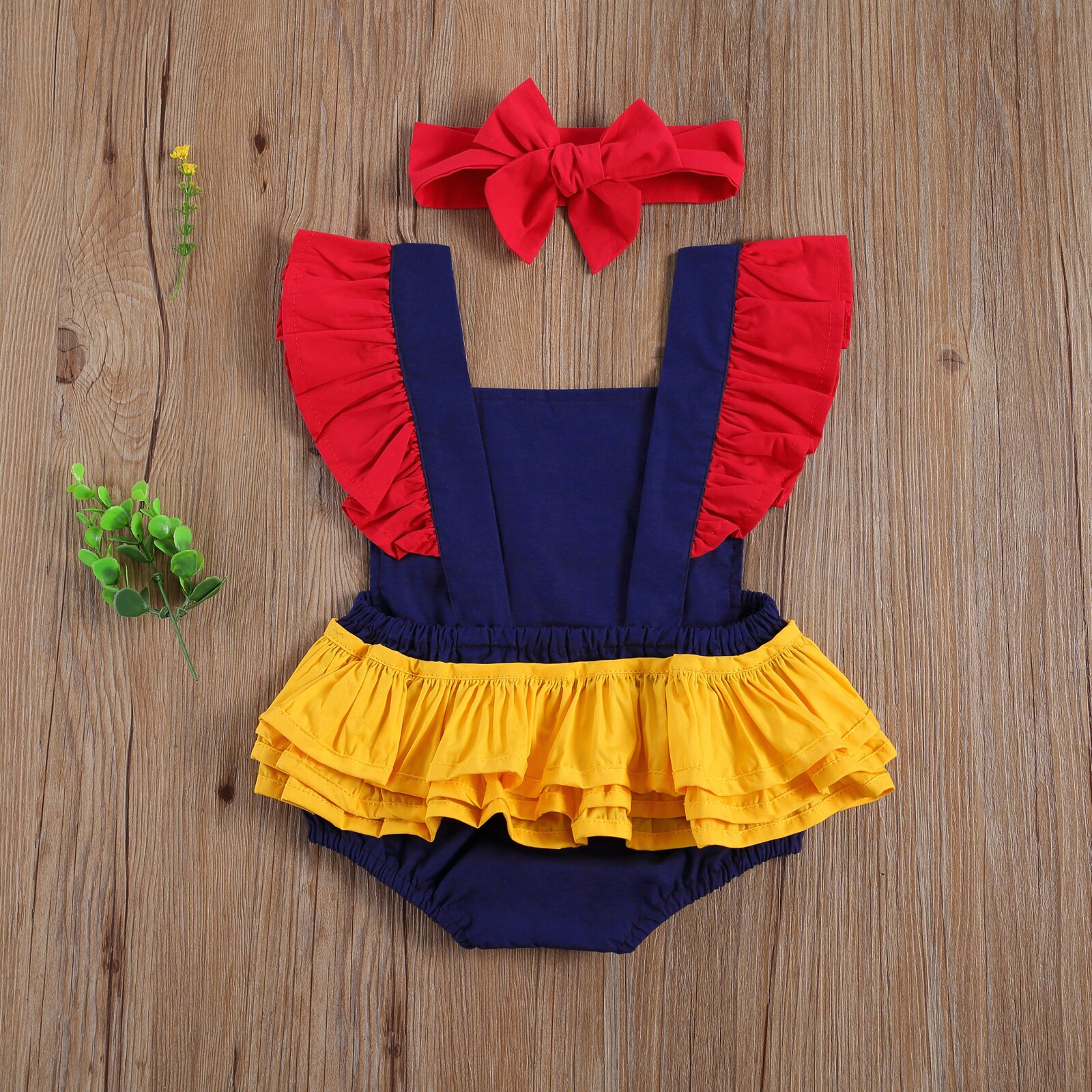 Body pour -né fille et garçon, imprimé de fruits, à volants, manches courtes, dos nu, combinaisons, bandeau, 2 pièces