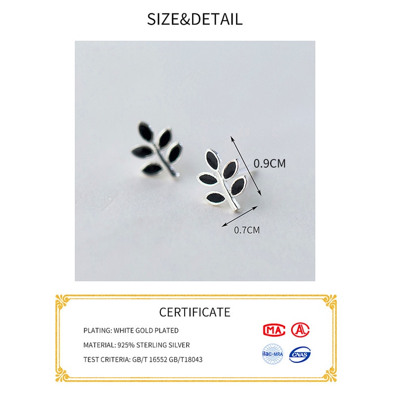 INZATT Minimalist Black Enamel Tiny Leaf Tree Stud Earrings 100% 925 Sterling Silver Prevent Allergy For Women FINE Jewelry