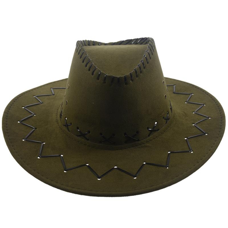 Adjustable Chin Strap Faux Leather Cowboy Hat Army Green for Man