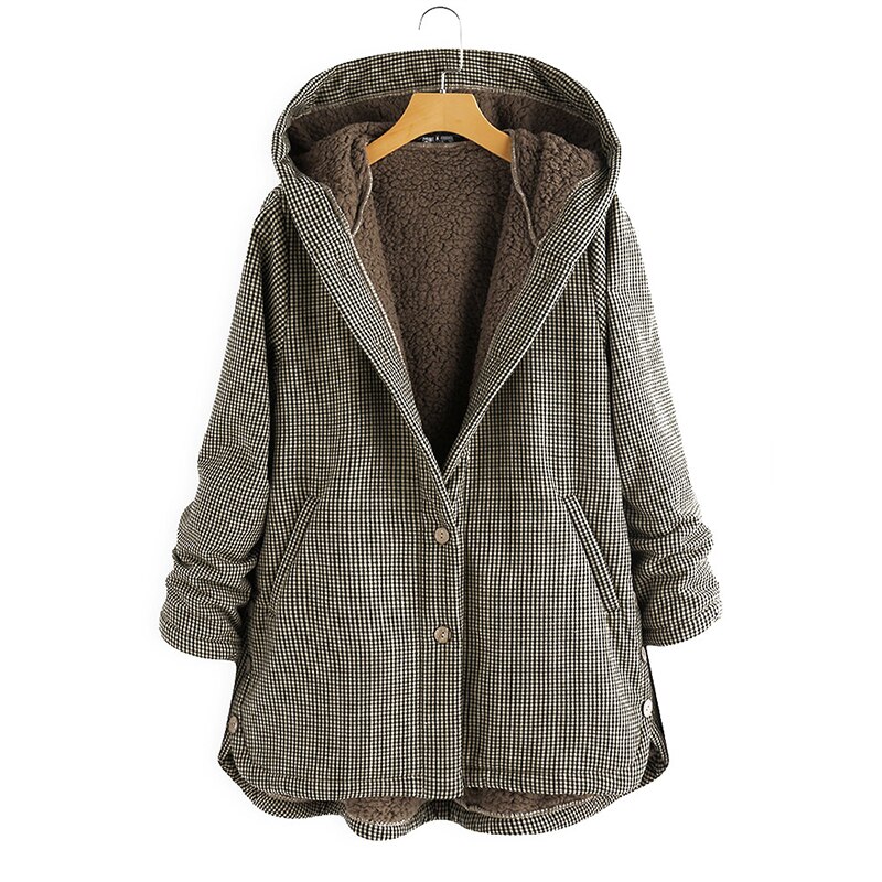 femmes hiver manteau treillis polaire maternité à capuche femme enceinte longue laine manteau avec poche femmes Outwear 3XL: Black / L