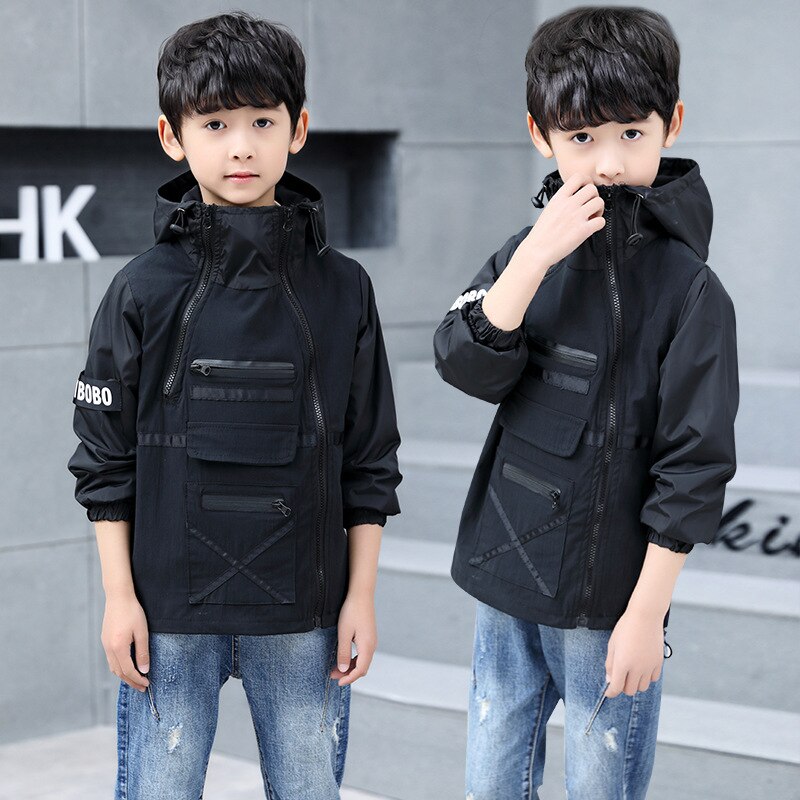 Children Outerwear Teenager Trench Coats Boys Coats and Jackets Letter Printed Boys' Hooded Windproof Kids Jacket Windbreaker