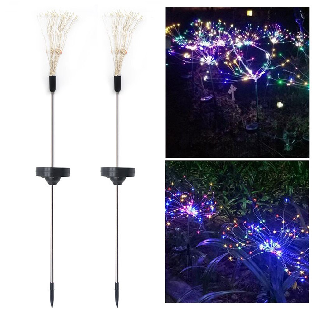 Zonne-vuurwerkverlichting, , 120 led-doe-het-zelf zonne-sterrenhemel, lichtsnoer met zonne-energie, tuinverlichting, vuurwerkverlichting op zonne-energie voor buiten, zonne-gazonlamp: Veelkleurig