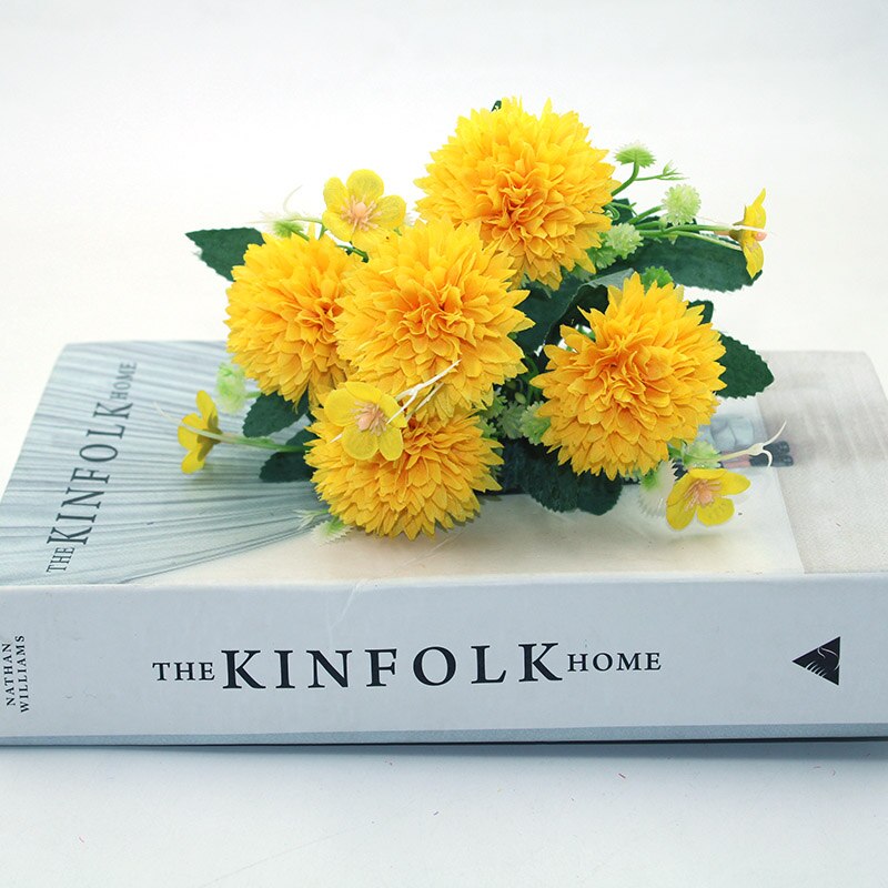 5 kunstige blomster nellike silke blomst rose bryllup banket bryllup bryllup banket hjem haven dekoration brude buket: Gul