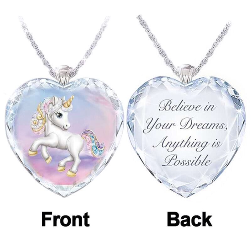 Collier avec pendentif licorne en cristal, , à la , pour enfants, bijoux de déclaration de coeur, ,