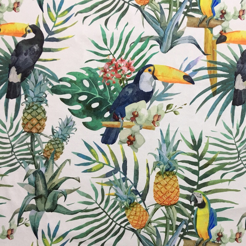 Regnskog sommer papegøye digitaltrykk ramphasto stol polstring sofa lenestol fløyel stoff dekorativ pute klut 140cm bred