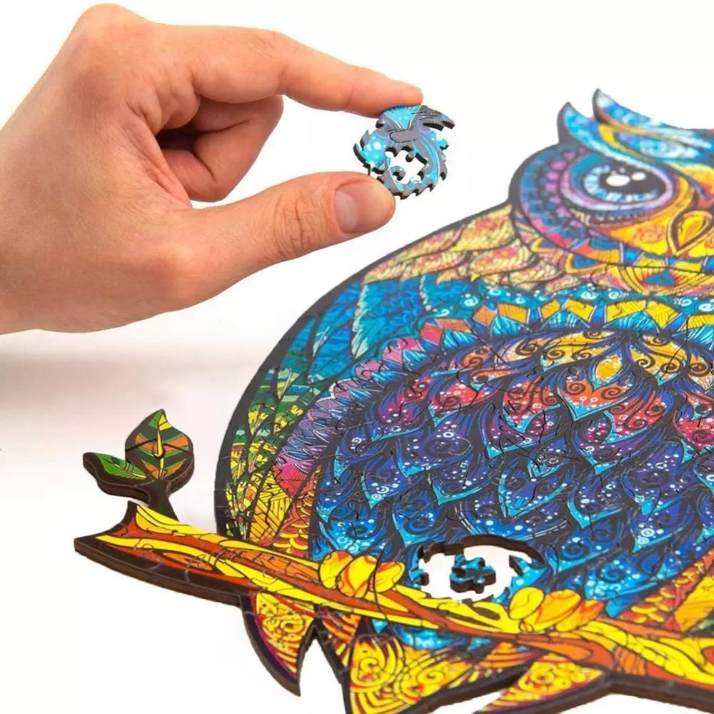 Hibou en bois Puzzles pour enfants mystérieux jouet éducatif fabuleux interactif Puzzle en bois