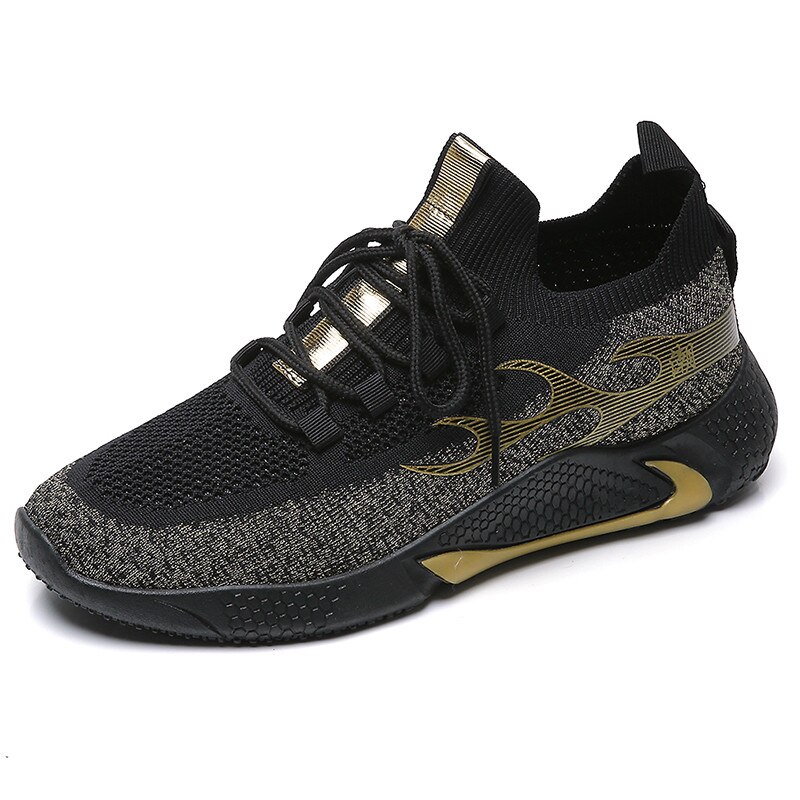 Mens Casual Shoes Shoes Men Lightweight Breathable Comfortable Men Sneakers Lace-up Mesh Flats Zapatos De Hombre: Gold / 7.5