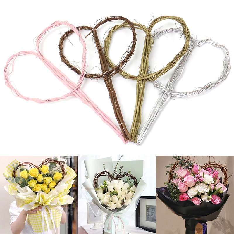 Flores artificiales de mimbre en forma de corazón, ramas de sauce Natural, Material de embalaje circular artesanal, decoración de boda y Navidad hecha a mano