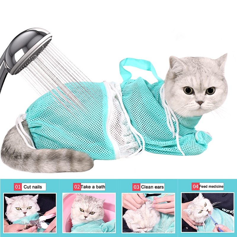 Netting katt pleie dusj bag polyester vaske netting poser justerbar katt sperre bag forhindre riper for bading negler trimming