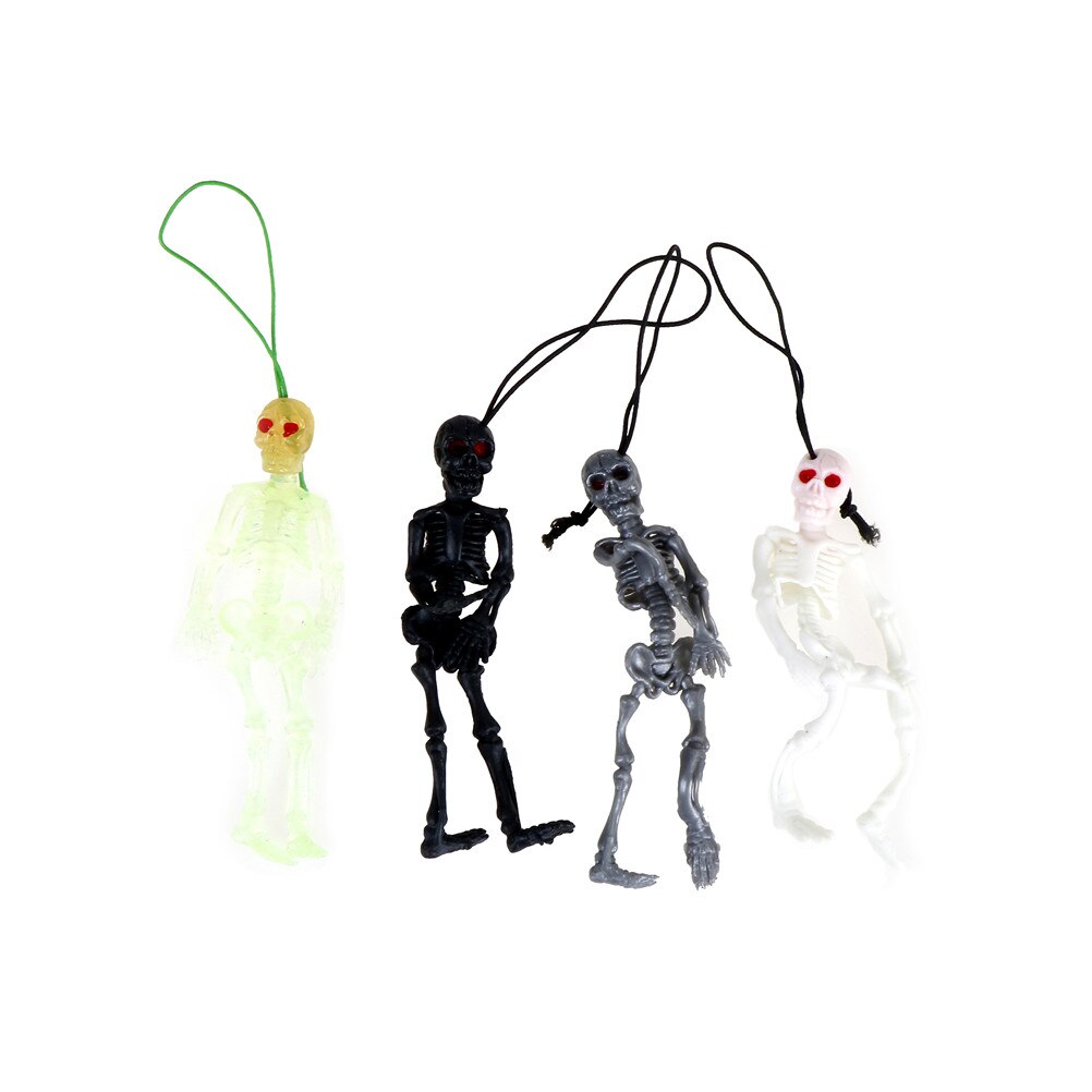 2 stks/partij mini Lichtgevende Glow In The Dark Skeleton Opknoping Decoratie Rubber scaryskull speelgoed