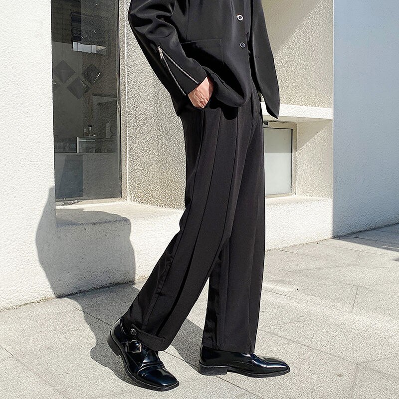 Miesten housut syksy talvi hoikka yksiväriset suorat housut laskostetut housut rento persoonallisuus nuorten miesten vaatteet