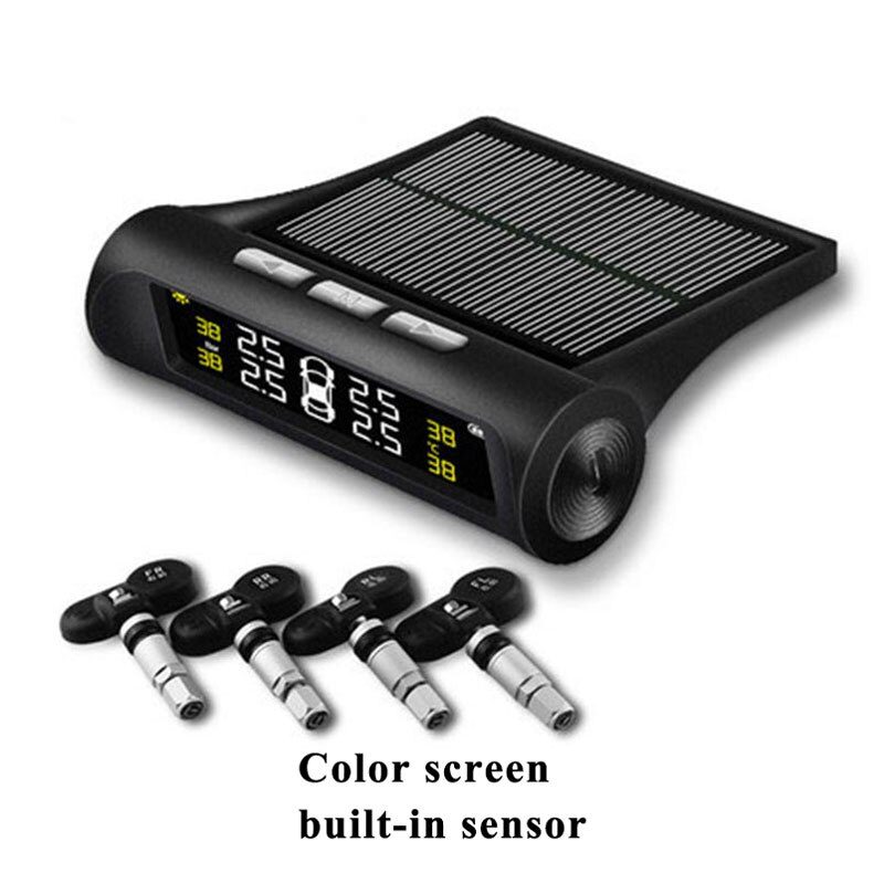 Bil tpms dæktryk overvågningssystem solenergi hd digital lcd display auto stemmealarm værktøj trådløs 4 ekstern sensor: Intern sensor / Summer alarm