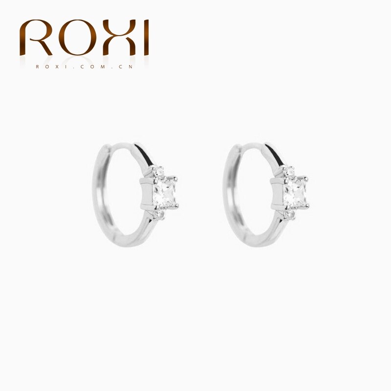 ROXI Klassische AAAAA Zirkon Kristall Pendientes Band Ohrringe für Frauen Runde Kreis 925 Sterling Silber Earing Kolczyki Schmuck: Silber-