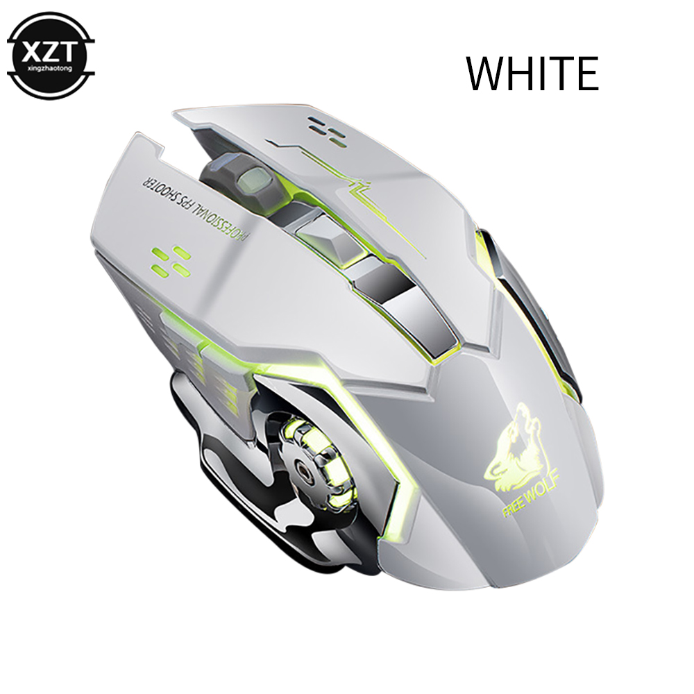 Free Wolf X8 Wireless Mouse Charging Gaming Mouse Mute Backlit Mechanical Ergonomic Optical Computer Accessories for Pc Laptop: white