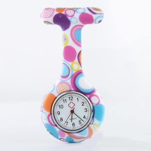 Reloj de enfermera con esfera redonda, reloj con números arábigos, de silicona, galvanoplastia, , broche de enfermera para Hospital: 9